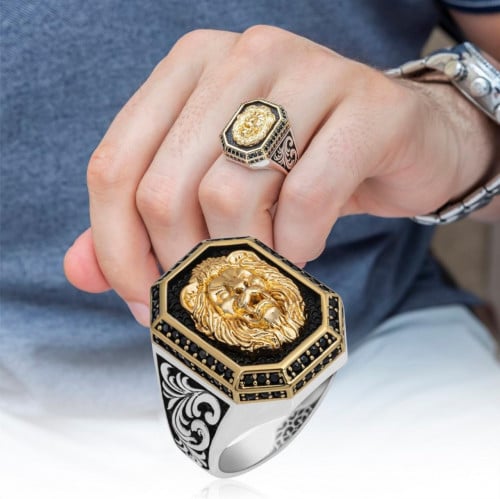 خاتم وجه الأسد بتصميم فاخر من الفضة الإسترلينية ال...