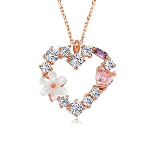 قلادة شغف القلب اللامع - فضة مطلية ذهب مرصعة بأحجا...