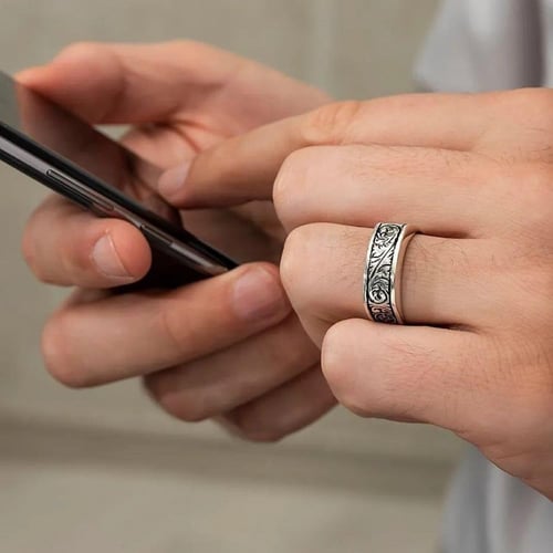 خاتم مميز من الفضة الخالصة عيار 925 مصاغ بنقش إسلا...