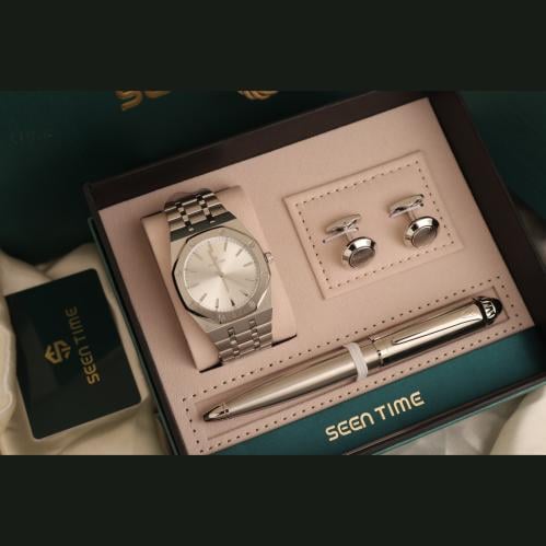 طقم ساعة راقي بتفاصيل عصرية فخمة مع إكسسوارات متنا...