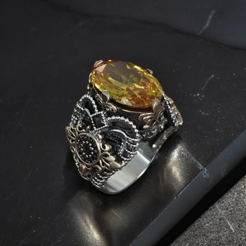 خاتم بصياغة يدوية راقية من الفضة الإسترلينية بحجر...