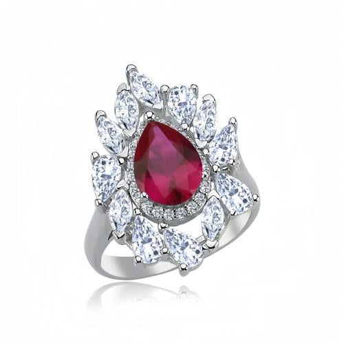 خاتم نسائي من الفضة الخالصة بحجر ياقوت أحمر جذاب ي...