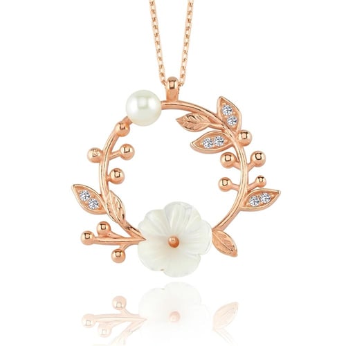 قلادة نسائية أنيقة فضة مطلية ذهب ومزينة ببراعم زهر...