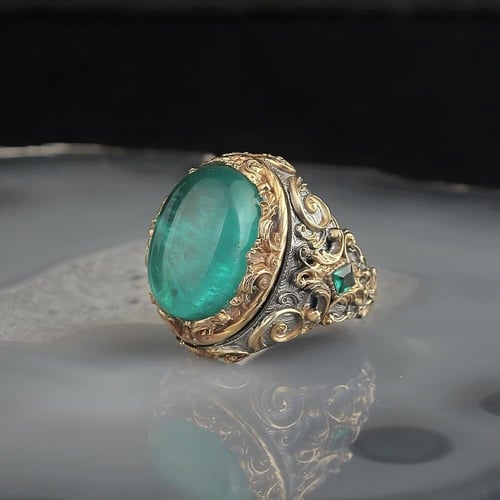 خاتم فاخر بصياغة يدوية راقية - فضة خالصة مرصع بحجر...