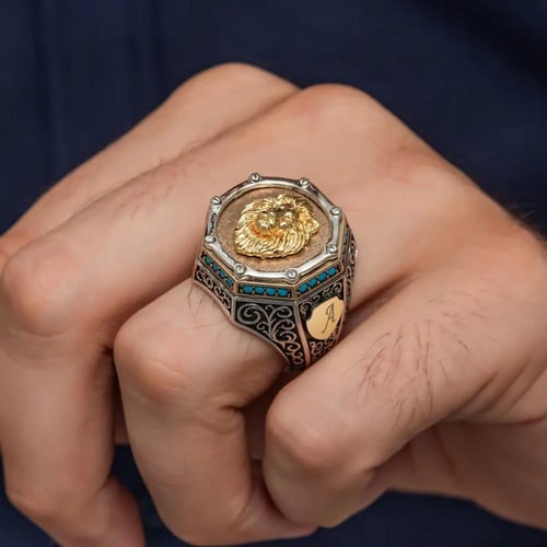 خاتم الأسد من الفضة الخالصة مصاغة بنقش راقي و بنحت...