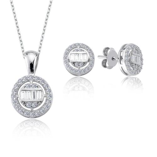 طقم نسائي بتصميم فريد - سلسال مع حلق من الفضة الخا...