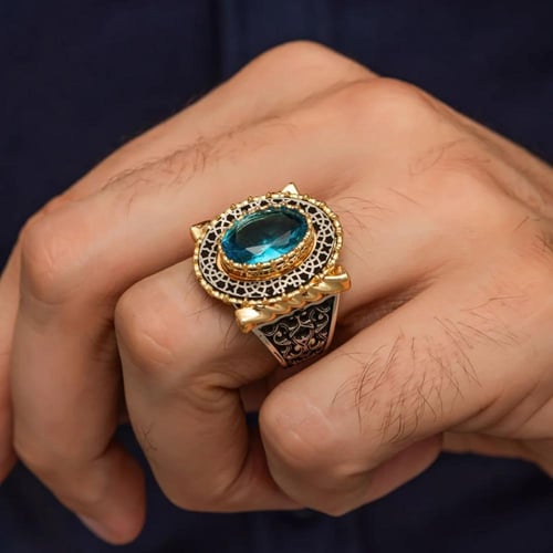 خاتم فاخر مصاغ بحرفية عالية من الفضة الخالصة عيار...