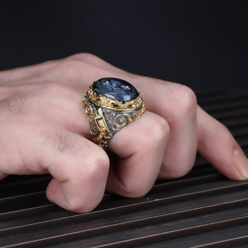 خاتم فاخر مرصع بحجر بيترسيت طبيعي - فضة إسترلينية...