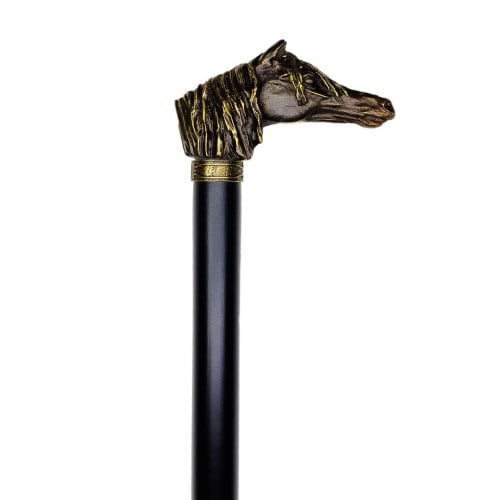 عصا راقية بمقبض رأس حصان أسود فخم - صناعة إسبانية...