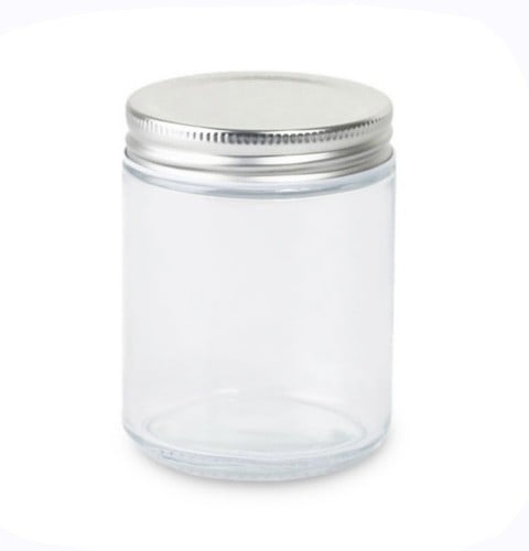 6 كاسات زجاج شفاف بغطاء فضي