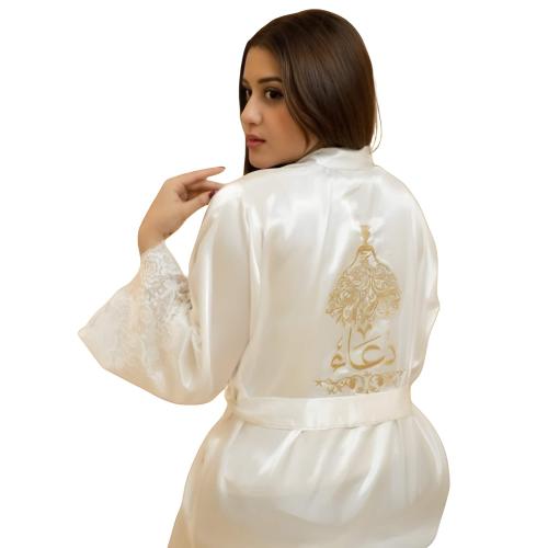 روب عروس حرير بتطريز خاص