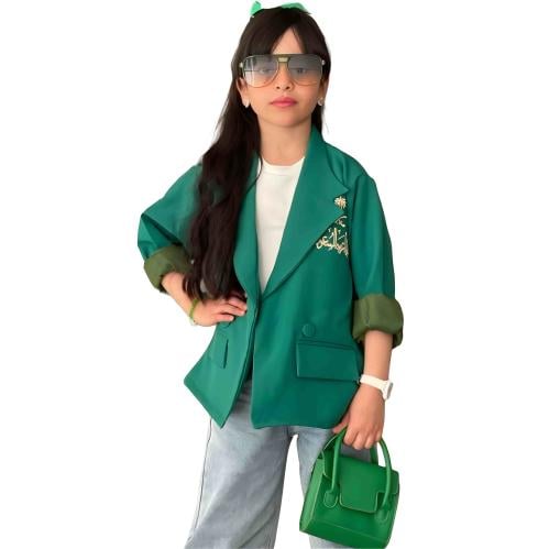 جاكيت اليوم الوطني للأطفال أخضر بشعار المملكة