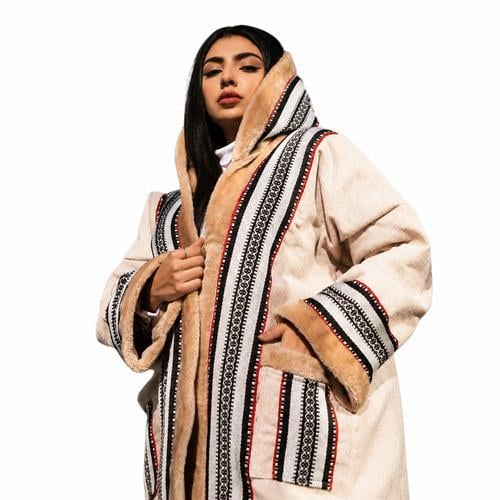 فروة نسائية شتوية فخمة بنقش سدو