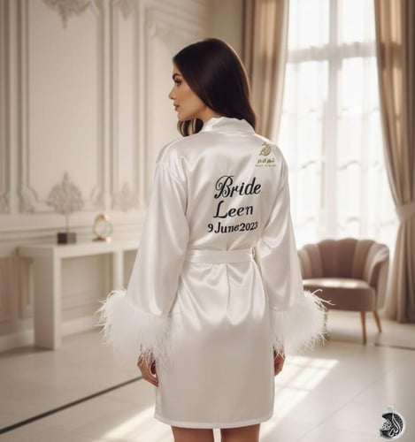 تفصيل وتطريز روب العروسه مع ريش حسب الطلب متوفرة ب...