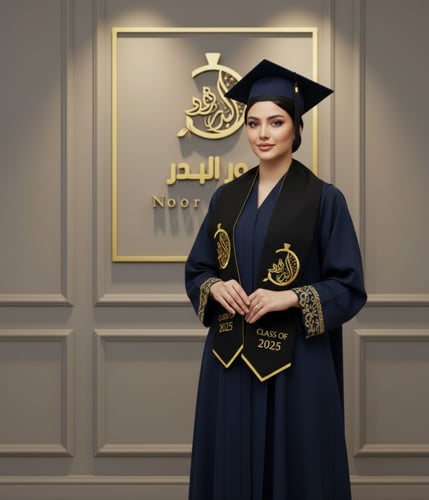 طقم عباية تخرج + قبعة + وشاح + تطريز الإسم حسب الط...