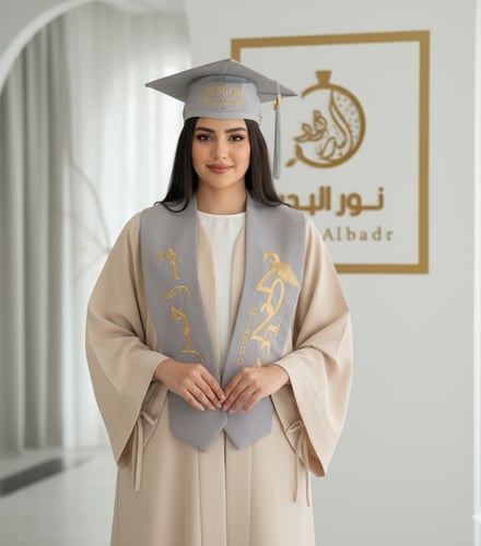 طقم عباية تخرج + قبعة + وشاح + تطريز الإسم حسب الط...