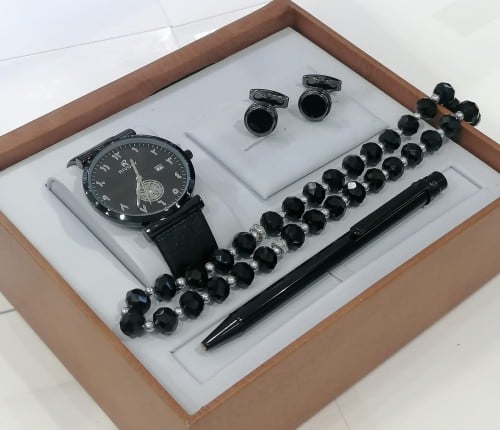 طقم رجالي ساعة وكبك وقلم ومسبحة مع علبة فخمة.17