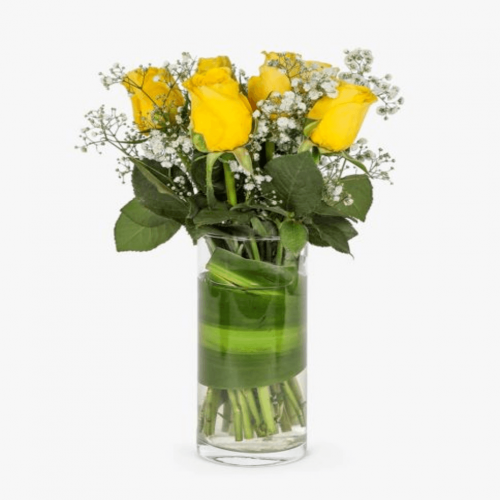 فازة روز اصفر مع الجيبسوفيليا