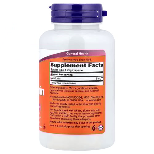 ميلاتونين 5مجم من ناو فودز 180 كبسولة نباتية - Now...