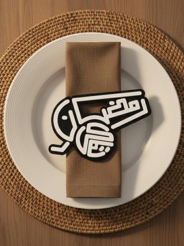Ramadan Kareem phrase in the shape of a Ramadan cannon for table decor with an elegant Arabic calligraphy design