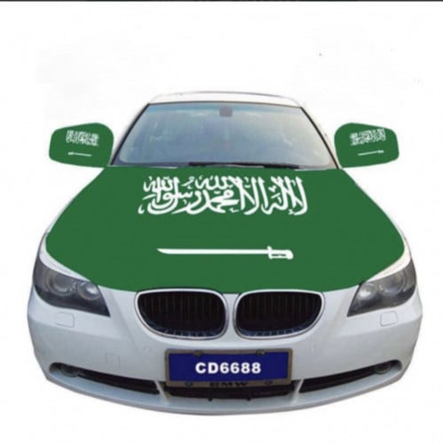 علم السعودية على الكبوت و المرايات - مطاطي