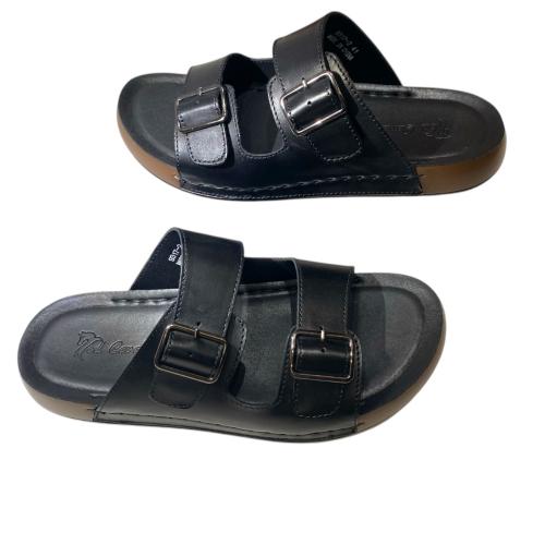 حذاء عصري بشريطين جلديين أسودين