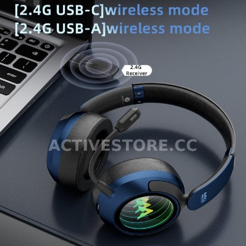 سماعة رأس بلوتوث + 2.4G محيطية للالعاب مع كرت صوت...