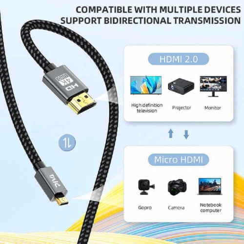 كيبل من مايكرو HDMI للكاميرا الى HDMI يدعم 4K قماش...
