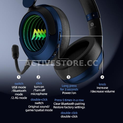 سماعة رأس بلوتوث + 2.4G محيطية للالعاب مع كرت صوت...