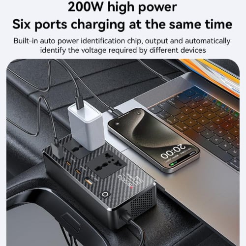 منصة شحن للسيارة منفذين تايب سي + منفذين USB + منف...