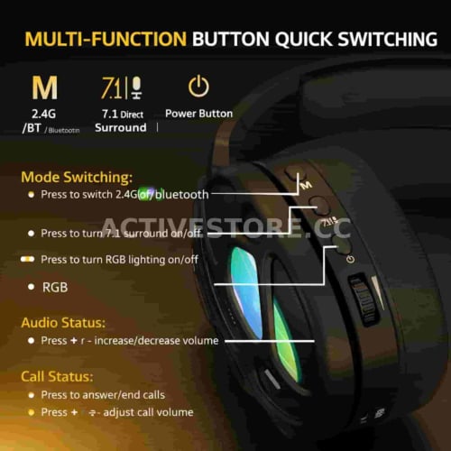 سماعة رأس بلوتوث + 2.4G محيطية للالعاب | GamWing