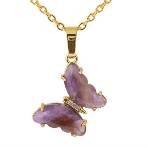 قلادة فراشه من حجر جشمت الامثيست ( Amethyst )
