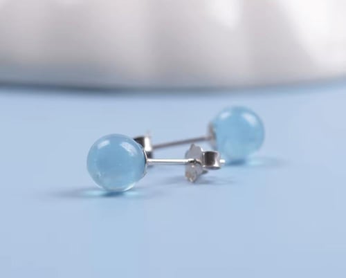 حلق حجر اكوامارين فضة عيار 925