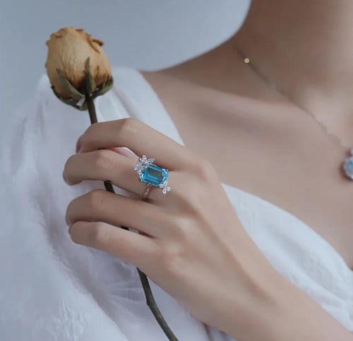 خاتم حجر اكوامارين فضة عيار 925