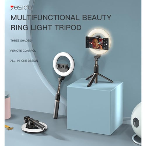 حامل إضاءة ليد حلقي SF12 من Yesido مع عصا سيلفي 5...