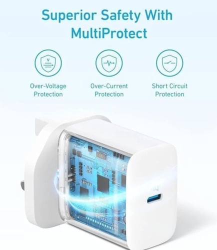 شاحن جداري انكر بقوة 20 واط بمنفذ تايب سي مع سلك ت...