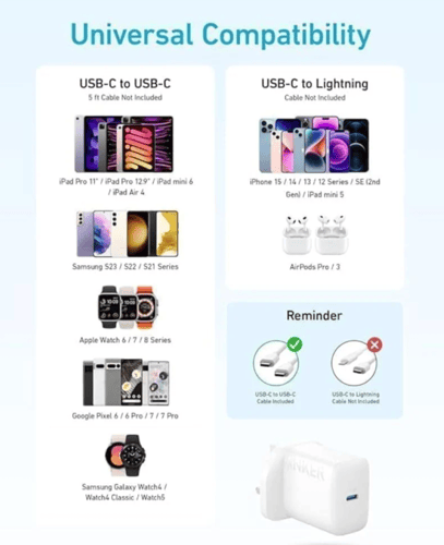 شاحن جداري انكر بقوة 20 واط بمنفذ تايب سي مع سلك ت...