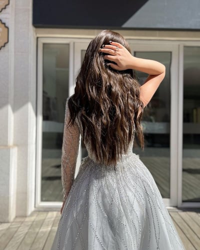 فستان ميدي بكم واحد-فضي