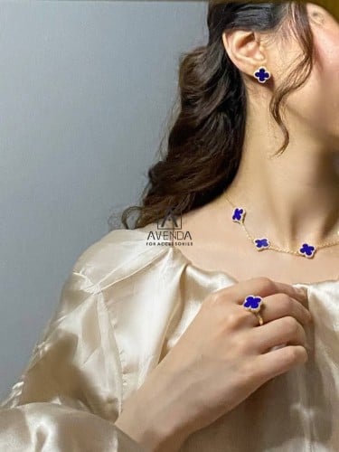 طقم الزهرة أزرق فاخر مطلي ذهب