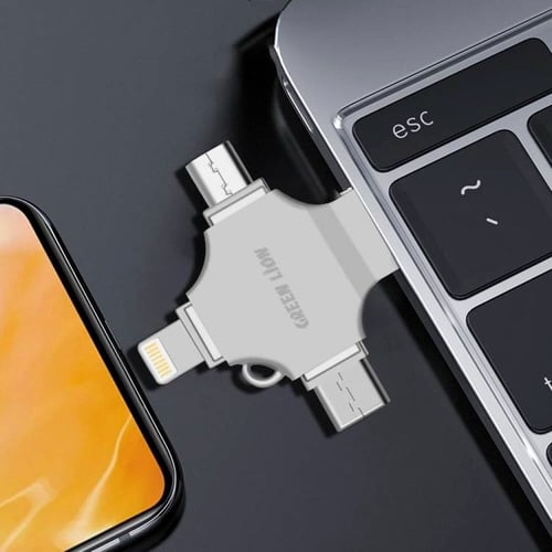 فلاش درايف نقل البيانات 4 في 1, 256GB - سيلفر Gree...