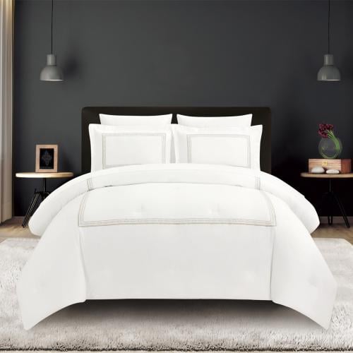 لحاف فروتشي كينج مُطرز،طقم 7 قطع لون أبيض قطن 100%