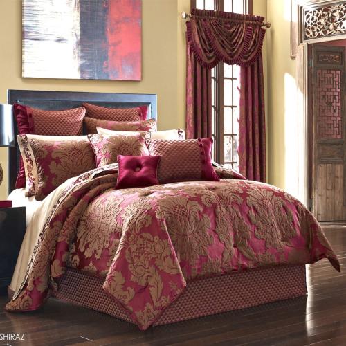 طقم لحاف شيراز أحمر مقاس كوين طقم 8 قطع