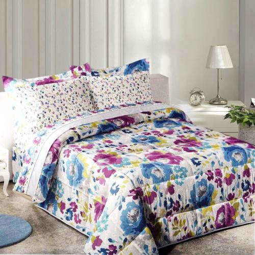 طقم لحاف بيركاردان سماوي بزهور متعددة الالوان 8 قط...