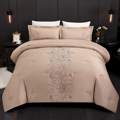 فروتشي لحاف سنجل مُطرز، 5 قطع لون بني فاتح قطن 100...