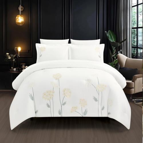 طقم لحاف كينج مُطرز من فروتشي 7 قطع لون أبيض قطن 1...