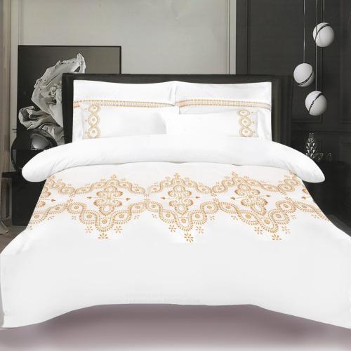 طقم لحاف فروتشي أبيض مُطرز بلون ذهبي مقاس سنجل طقم...