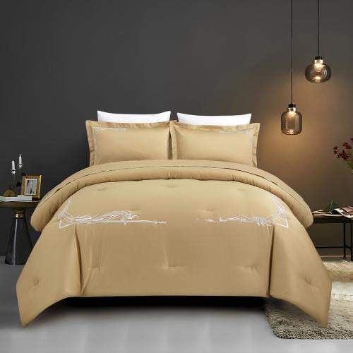 فروتشي لحاف سنجل مُطرز، 5 قطع لون ذهبي قطن 100%