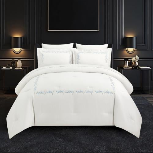 لحاف فروتشي كوين مُطرز، طقم 7 قطع لون أبيض قطن 100...