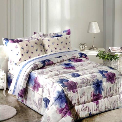 طقم لحاف بيركاردان رمادي فاتح نقشة زهور ألوان متعد...