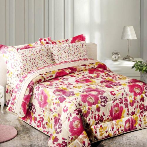 طقم لحاف لويرا فاخر بيج بزهور بألوان متعددة كوين ط...